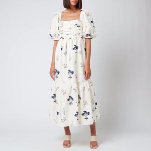 Self-Portrait Ivory Puff-sleeve Floral-print Taffeta Dress Size 00